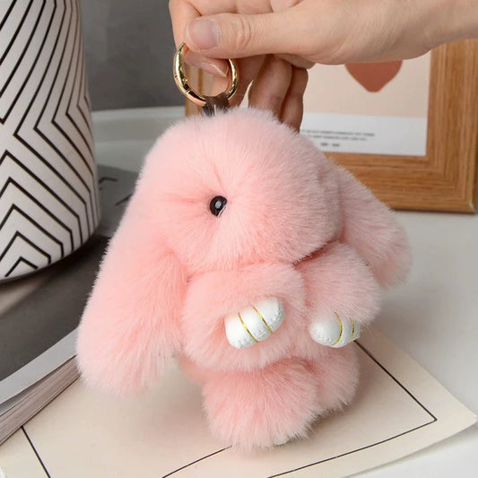 Fluffy Bunny Bag Charm Keychain