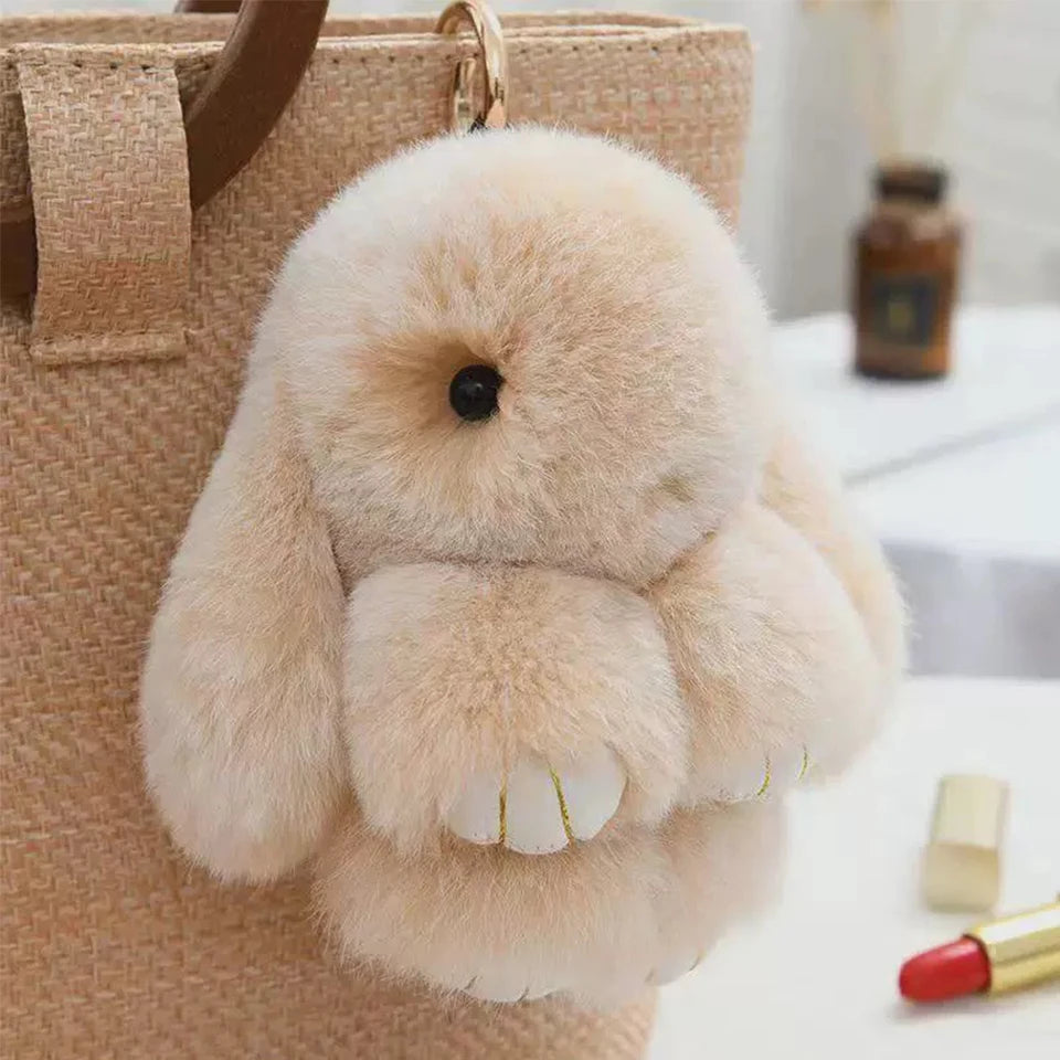 Fluffy Bunny Bag Charm Keyring